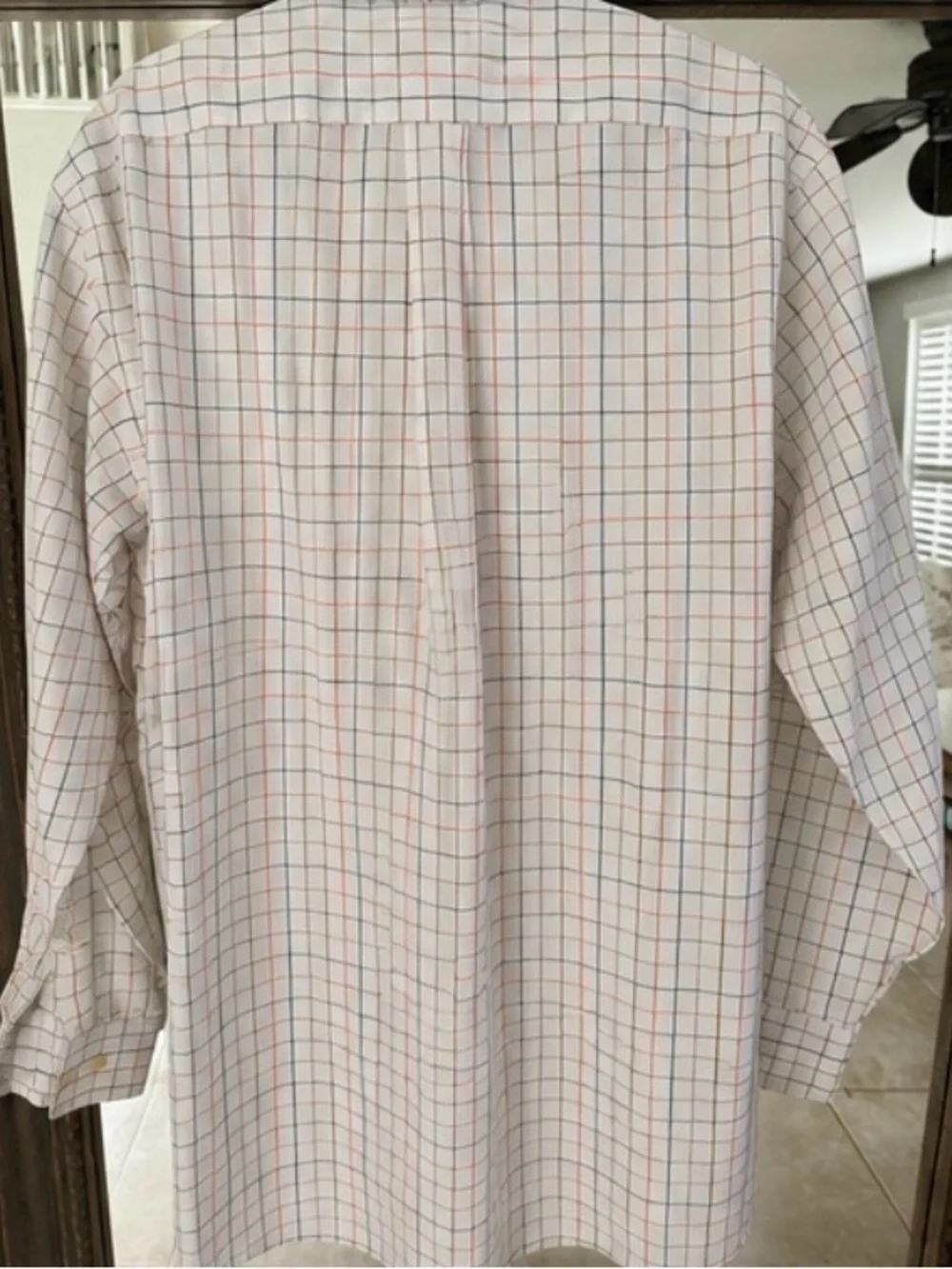 J. Crew White Button-Down Shirt with Blue and Red Windowpane Check